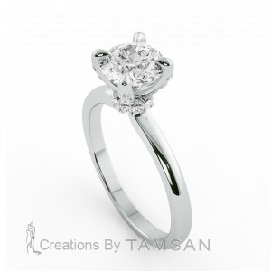 Round Cut Hidden Halo Engagement Ring with Prong Stone 1.15Ctw