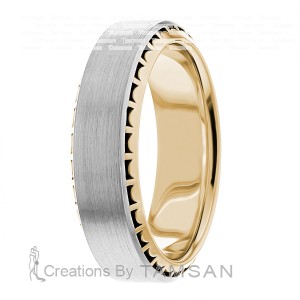 7mm Beveled Edge Patterned Wedding Ring