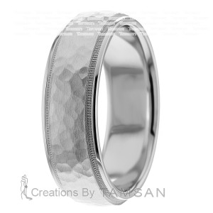 7mm Soft Hammered Milgrain Wedding Ring
