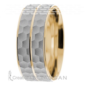 9mm Honeycomb Hammer Wedding Bands