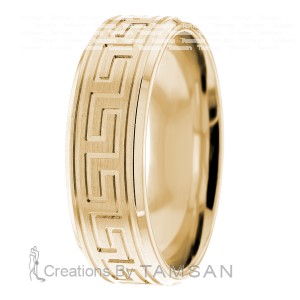 7mm Greek Key Carved Wedding Ring