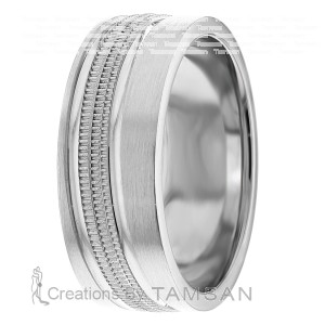 8mm Wide Diagonal Milgrain Wedding Ring