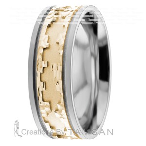 8mm Carved Hammered Wedding Ring