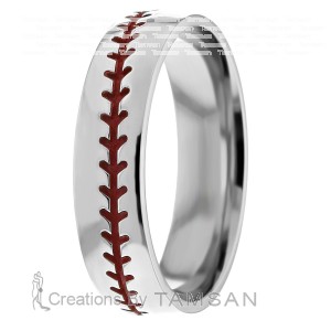 6mm Baseball Stitches Wedding Ring