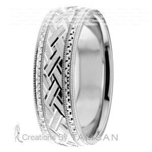7mm Woven Pattern Milgrain Wedding Ring