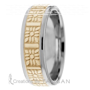 Fancy Carved Flower 7mm Wedding Ring