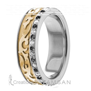 Black & Clear Diamond Wedding Band 7mm 0.54 Ctw.