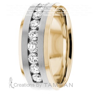 Beveled Edge Diamond Wedding Band 7mm 0.88 Ctw.