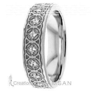 Four Prong Carved Diamond Wedding Band 6mm 0.36 Ctw.