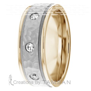 Hammered Milgrain Diamond Wedding Band 7mm 0.4 Ctw.