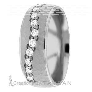 Hammered Diamond Wedding Band 8mm 0.30 Ctw.