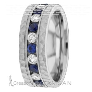 Diamond & Blue Sapphire Wedding Band 7mm 2.24 Ctw.