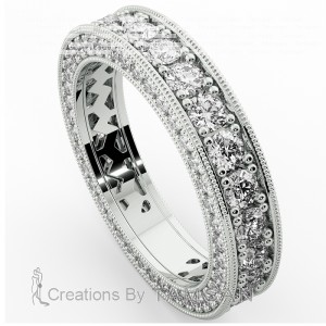 Diamond Round Cut Eternity Ring with Milgrain and Side Stones 2.44Ctw
