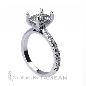 Radiant French Pave Prong Hidden Halo Engagement Ring 2.65Ctw