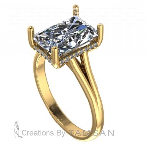 Split Shank Radiant Hidden Halo Engagement Ring 4.35Ctw