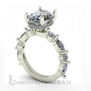 Oval Center with Round and Marquise Side Stones Hidden Halo Engagement Ring 4.10Ctw