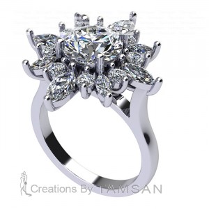 Marquise Flower Halo Engagement Ring 3.20Ctw