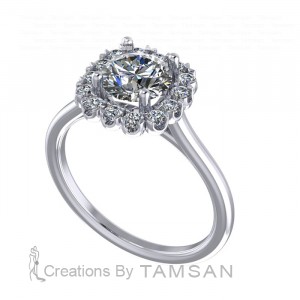 Round Stone with Squared Halo Engagement Ring 1.20Ctw