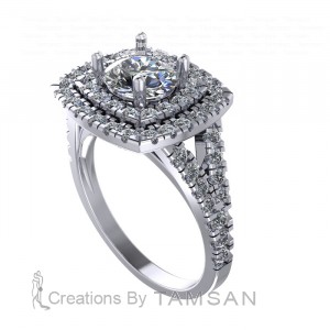 Double Halo Round Cut Engagement Ring 2.30Ctw