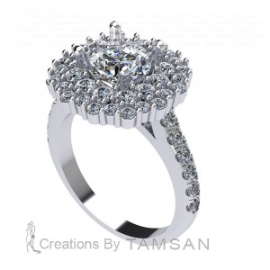Double Halo Round Cut Engagement Ring 2.20Ctw