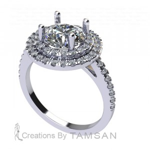 Double Halo Round Cut Engagement Ring 2.45Ctw