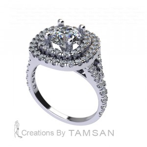 Double Halo Round Cut Engagement Ring 1.60Ctw