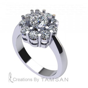 Nine Stone Round Halo Engagement Ring 1.55Ctw