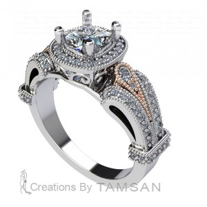Two Tone Cushion Halo Engagement Ring 1.30Ctw