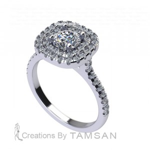 Double Halo Round Cut Engagement Ring 1.35Ctw