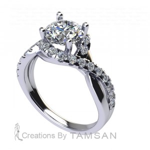 Tiger Swirl Halo Round Cut Engagement Ring 2.70Ctw