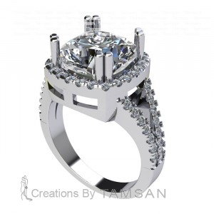 Split Shank Cushion Halo Engagement Ring 5.95Ctw