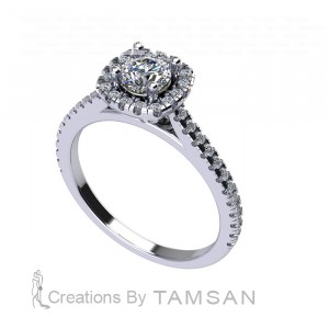 Halo Round Cut Cathedral Engagement Ring 0.60Ctw