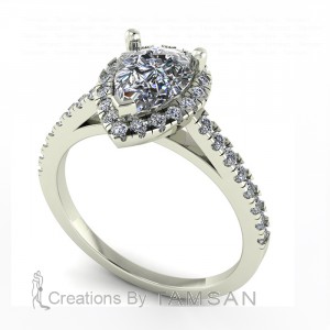 Pear Halo Cathedral Engagement Ring 1.65Ctw