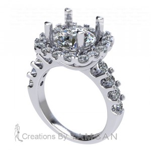 Cushion Shape U Prong Halo Round Cut Engagement Ring 2.60Ctw