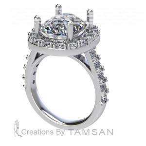 Cushion Halo 4 Prong Cathedral Engagement Ring 11.55Ctw