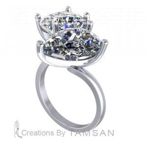 Two Stone Cushion and Pear Engagement Ring 7.55Ctw
