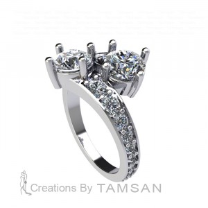 Two Stone Round Cut Graduating Channel Bypass Engagement Ring 4Ctw