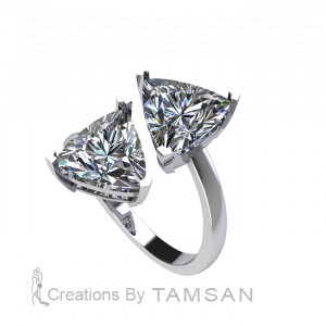 Two Stone Trillion Bypass Engagement Ring 7.40Ctw