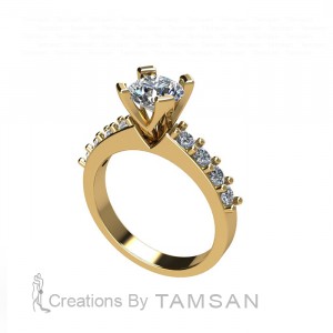Cathedral Shared Prong Side Stone Engagement Ring 1.55Ctw