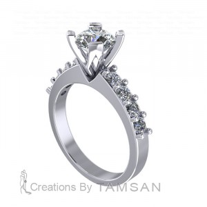 Cathedral Shared Prong Side Stone Engagement Ring 1.55Ctw