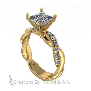 Princess Twisted Side Stone Engagement Ring with Peg Head 1.35Ctw