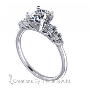 Low Head Oval Side Stone Engagement Ring 1.25Ctw