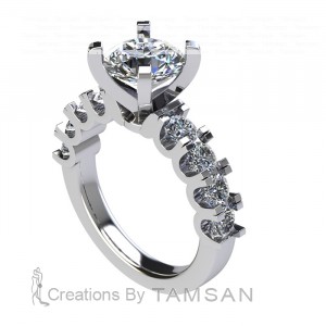 Side Stone Engagement Ring 3.10Ctw