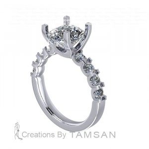 Side Stone Engagement Ring 2.95Ctw