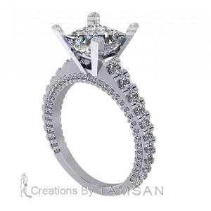Princess Cathedral Side Stone Engagement Ring 2.40Ctw