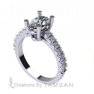 Split Prong Oval Side Stone Engagement Ring 1.20Ctw