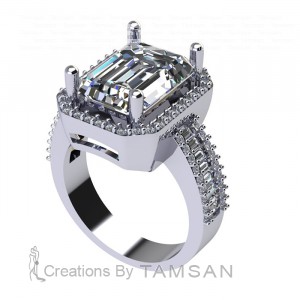 Emerald and Baguette Side Stone Engagement Ring 6.80Ctw