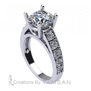Round Basket Head Cathedral Taper Side Stone Engagement Ring 3.85Ctw