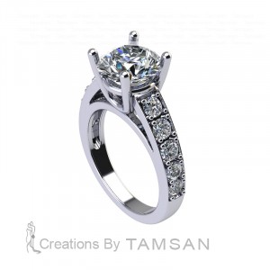 Round Basket Head Cathedral Taper Side Stone Engagement Ring 3.85Ctw