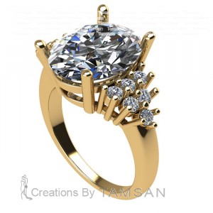 Oval Side Stone Engagement Ring 4.55Ctw